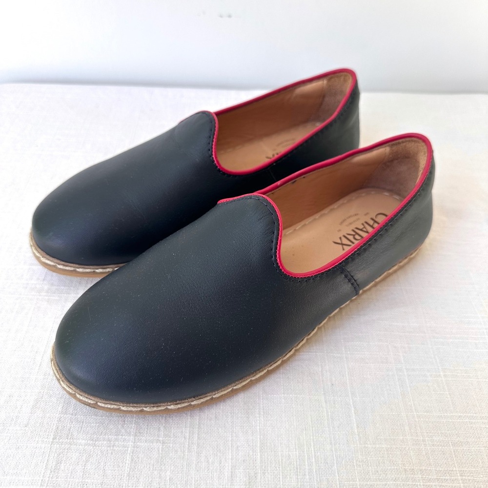 Charix Black Leather Loafers with Red Trim Artisan Shoes Size 37